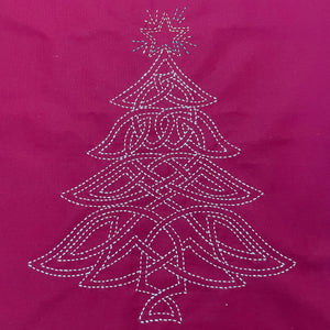 Celtic Christmas Tree  Pre-Printed Sashiko Panel Cherry Red