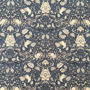 Swans & Florals Steel Blue - Cotton Fabric - $32 Per Metre