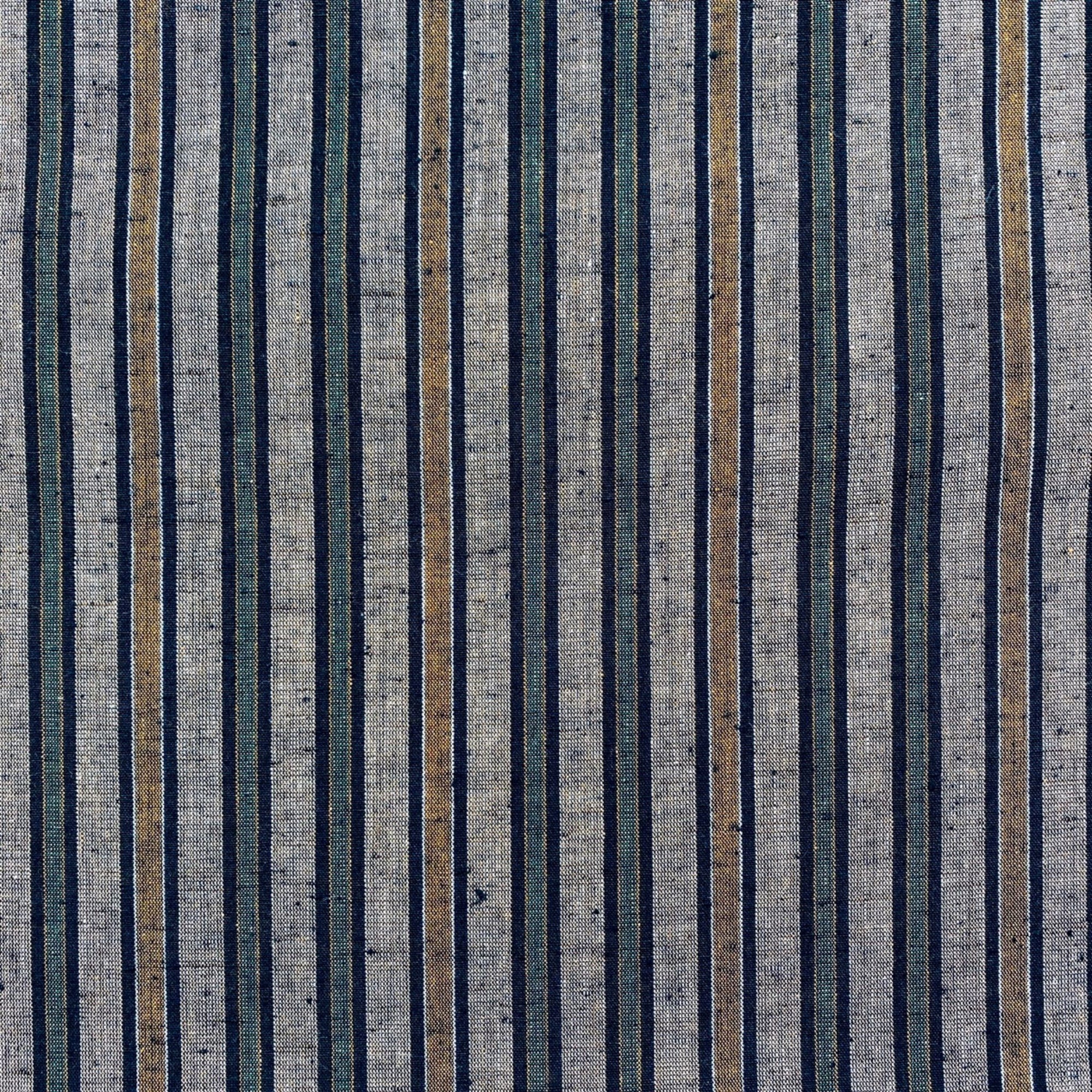 Nukumori Shima Tsumugi Green/Mustard/Tan Striped Fabric $18 Per Meter