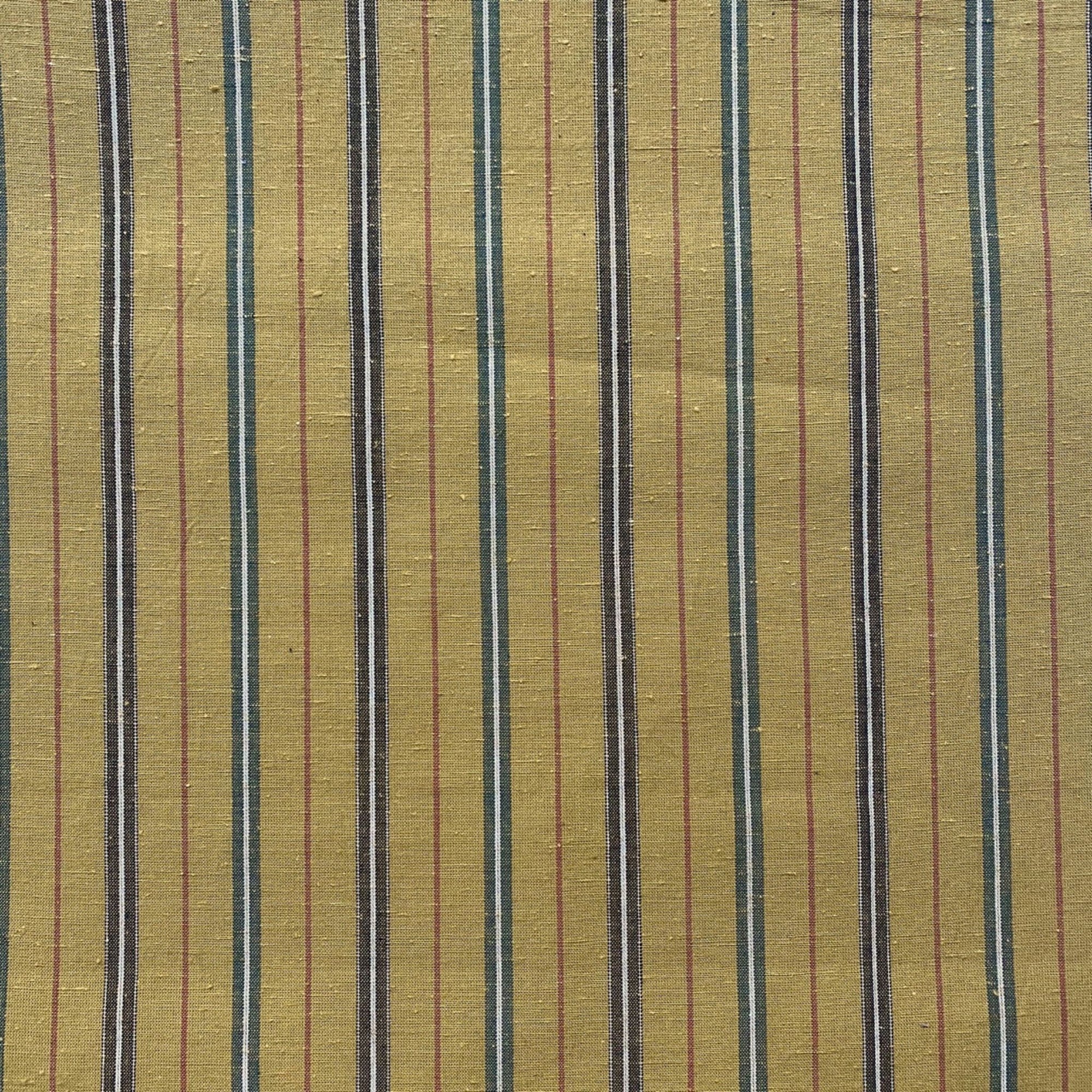 Nukumori Shima Tsumugi Mustard Striped Fabric $18 Per Meter