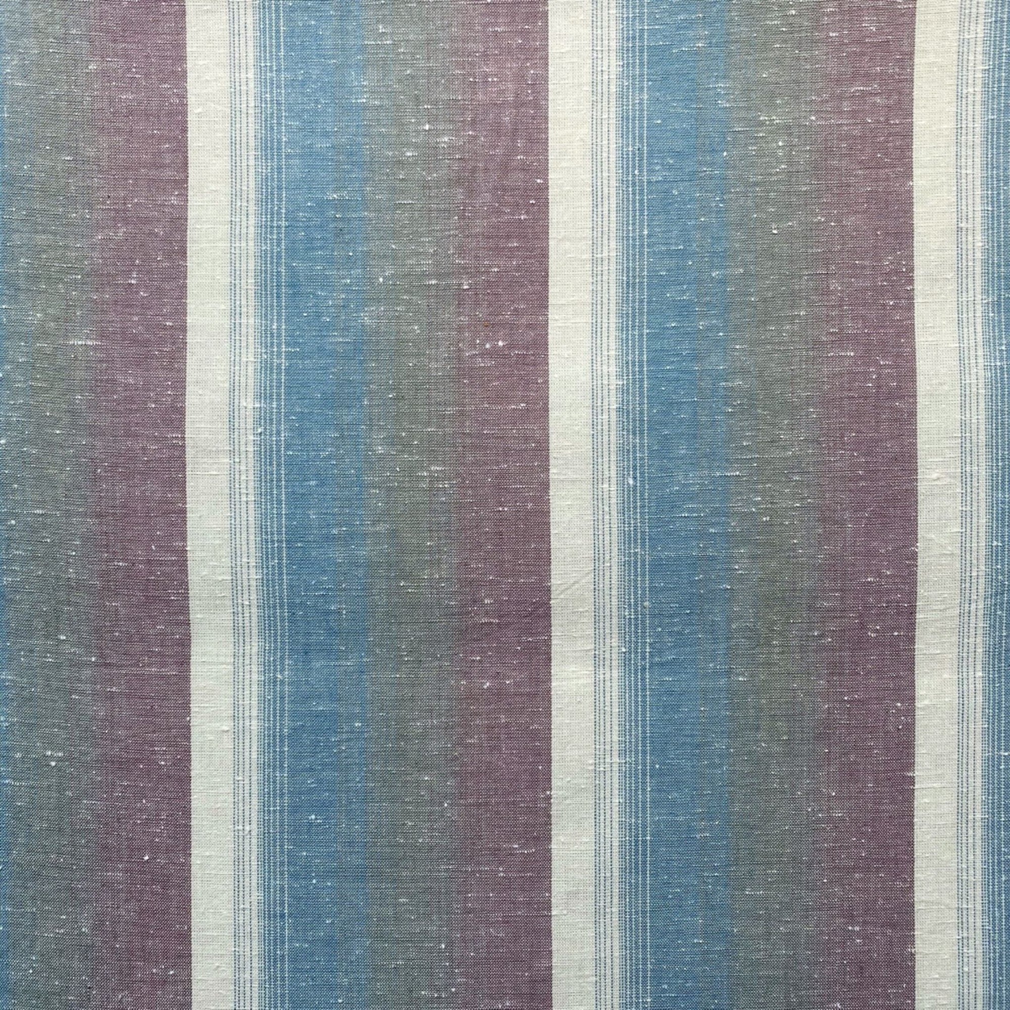 Nukumori Shima Tsumugi Pink/Blue/Cream Striped Fabric $18 Per Meter