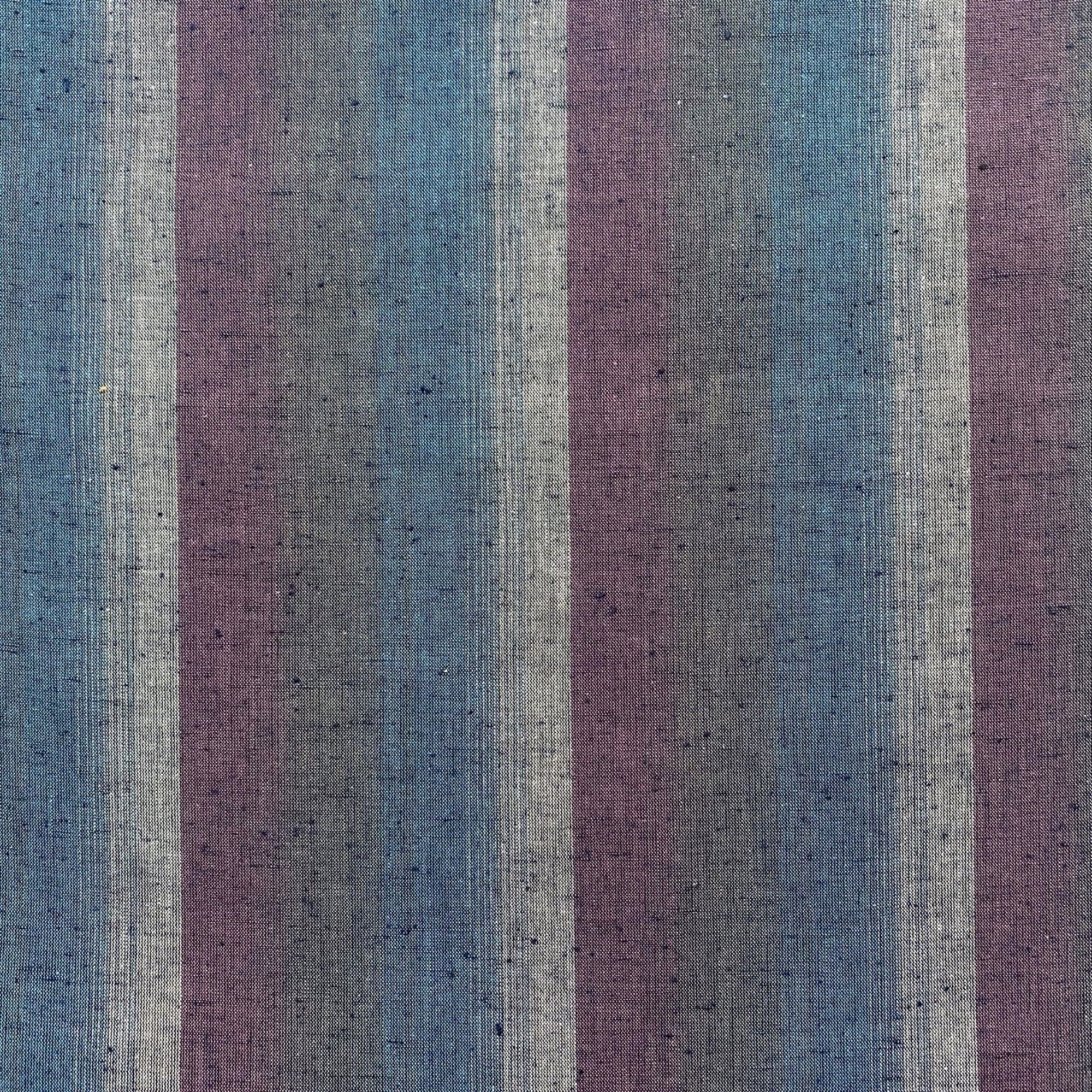 Nukumori Shima Tsumugi Pink/Blue/Grey Striped Fabric $18 Per Meter