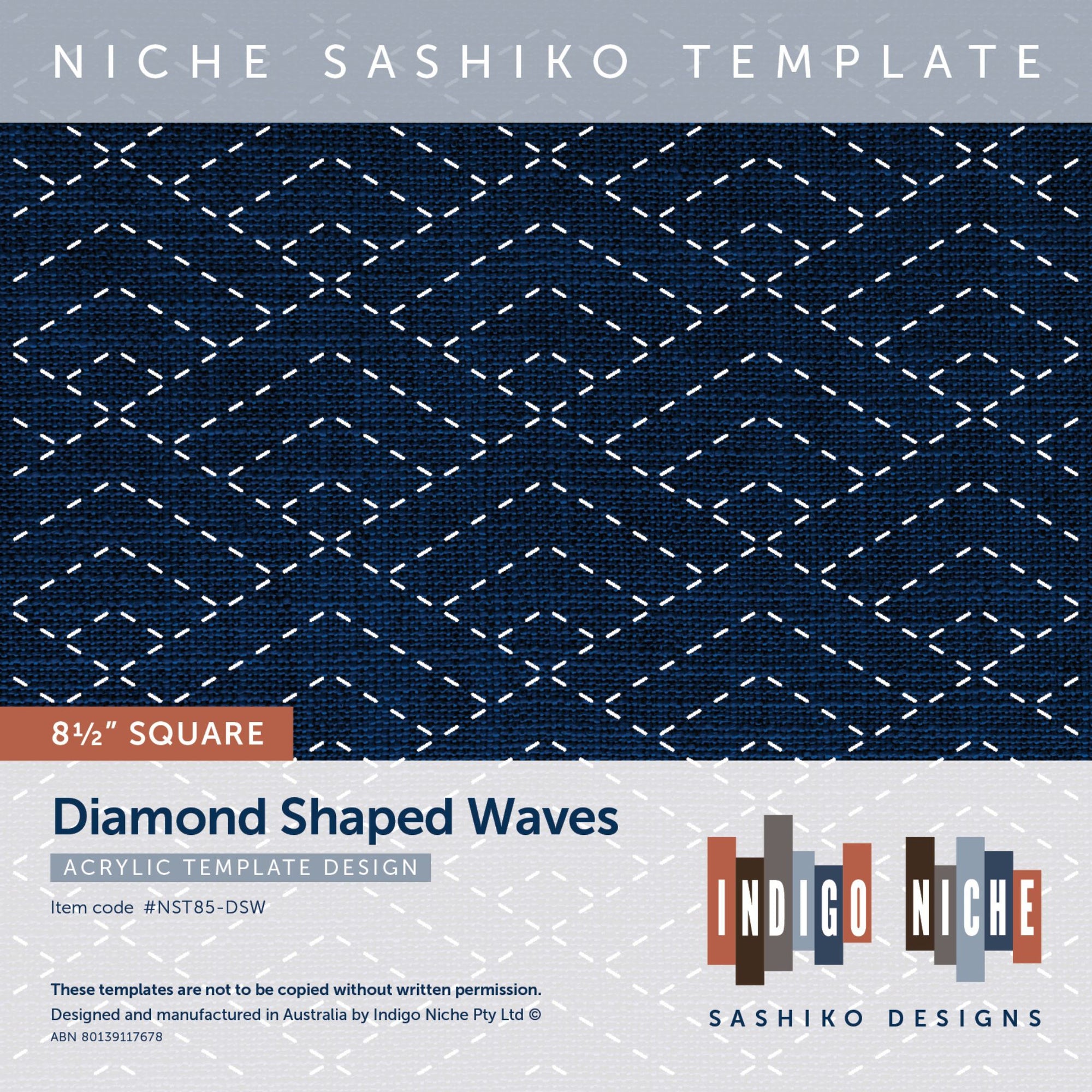 Diamond Shaped Waves - 8.5" Niche Sashiko Template