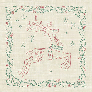 Christmas Reindeer Pre-Printed Sashiko Panel Seeded Cream