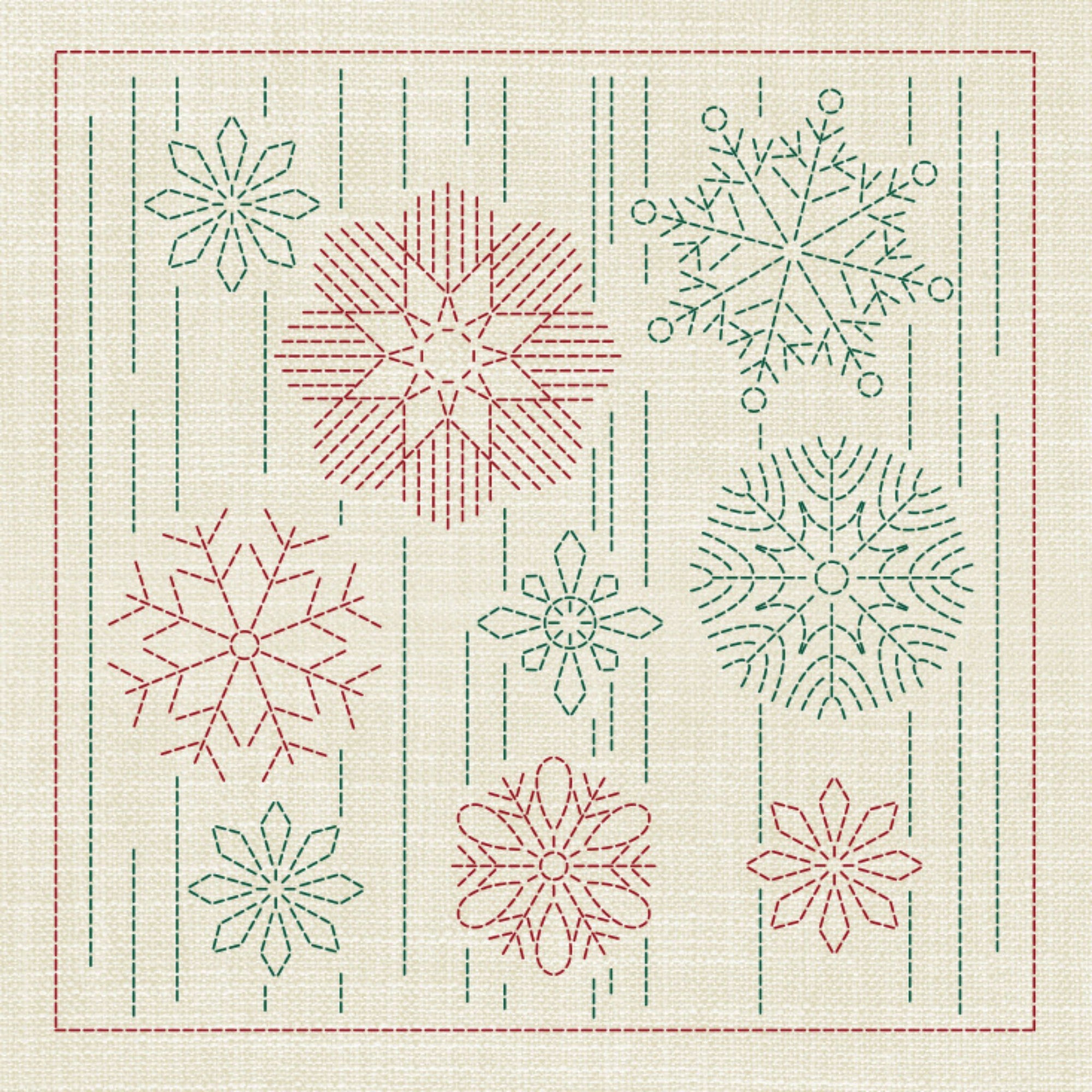 Christmas Snowflakes Pre-Printed Sashiko Panel Seeded Cream