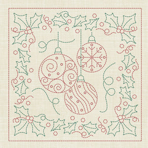 Christmas Baubles Pre-Printed Sashiko Panel Seeded Cream