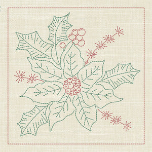 Christmas Poinsettia Pre-Printed Sashiko Panel Seeded Cream