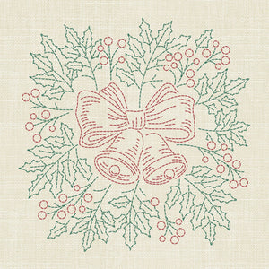 Christmas Bells Pre-Printed Sashiko Panel Seeded Cream