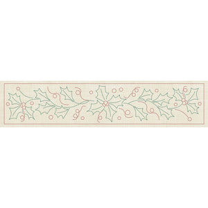 Christmas Holly & Berries Long Pre-Printed Sashiko Panel Seeded Cream