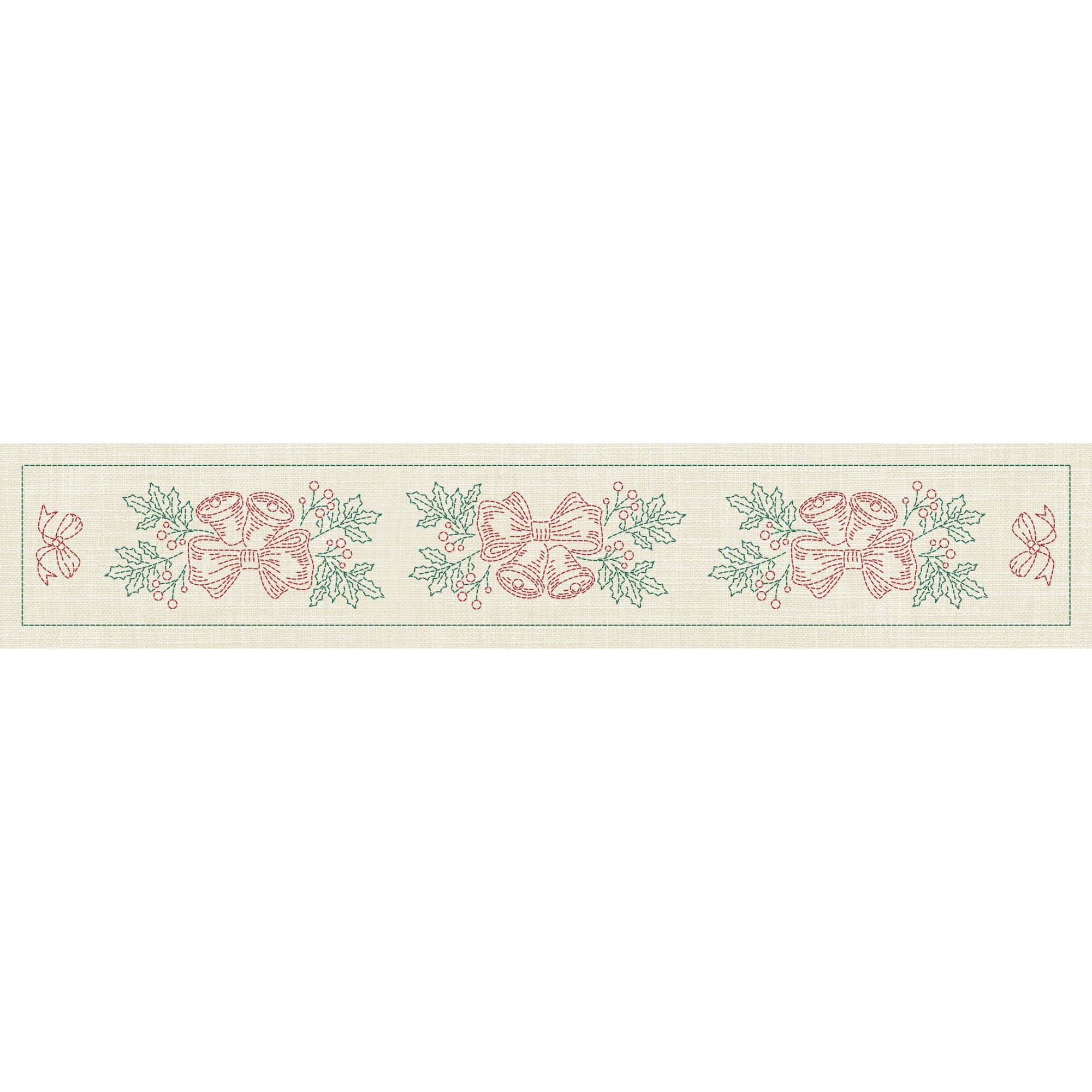 Christmas Bells Long Pre-Printed Sashiko Panel Seeded Cream