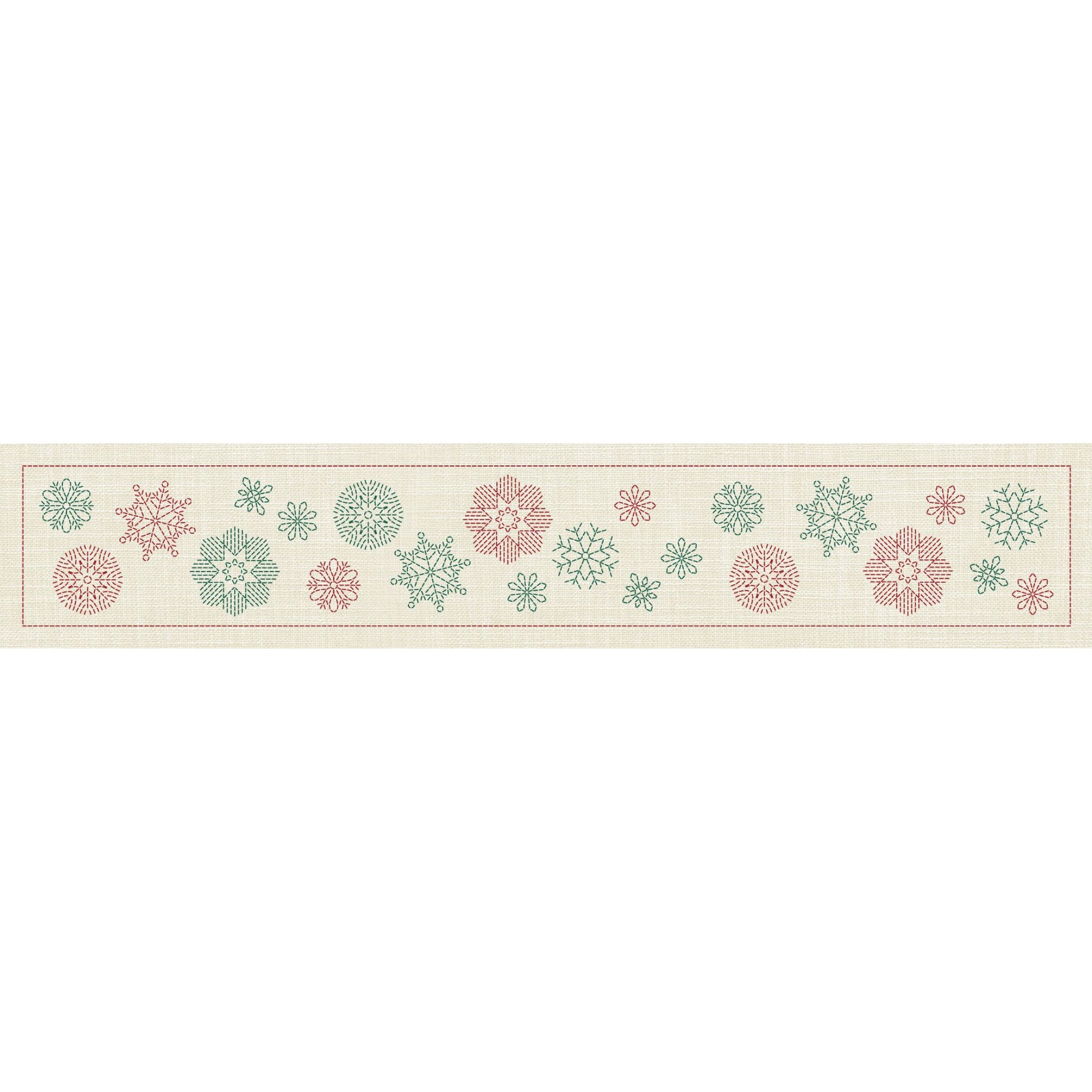 Christmas Snowflakes Long Pre-Printed Sashiko Panel Seeded Cream