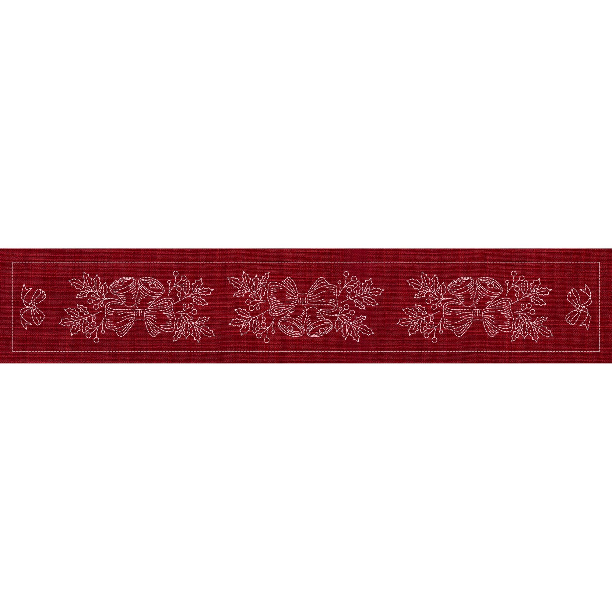 Christmas Bells Long Pre-Printed Sashiko Panel Cherry Red