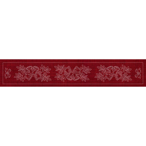 Christmas Bells Long Pre-Printed Sashiko Panel Cherry Red