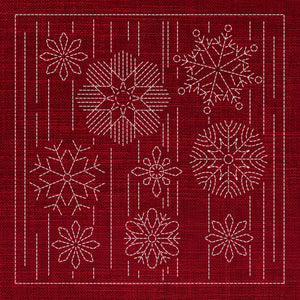 Christmas Snowflakes Pre-Printed Sashiko Panel Cherry Red