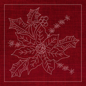 Christmas Poinsettia Pre-Printed Sashiko Panel Cherry Red