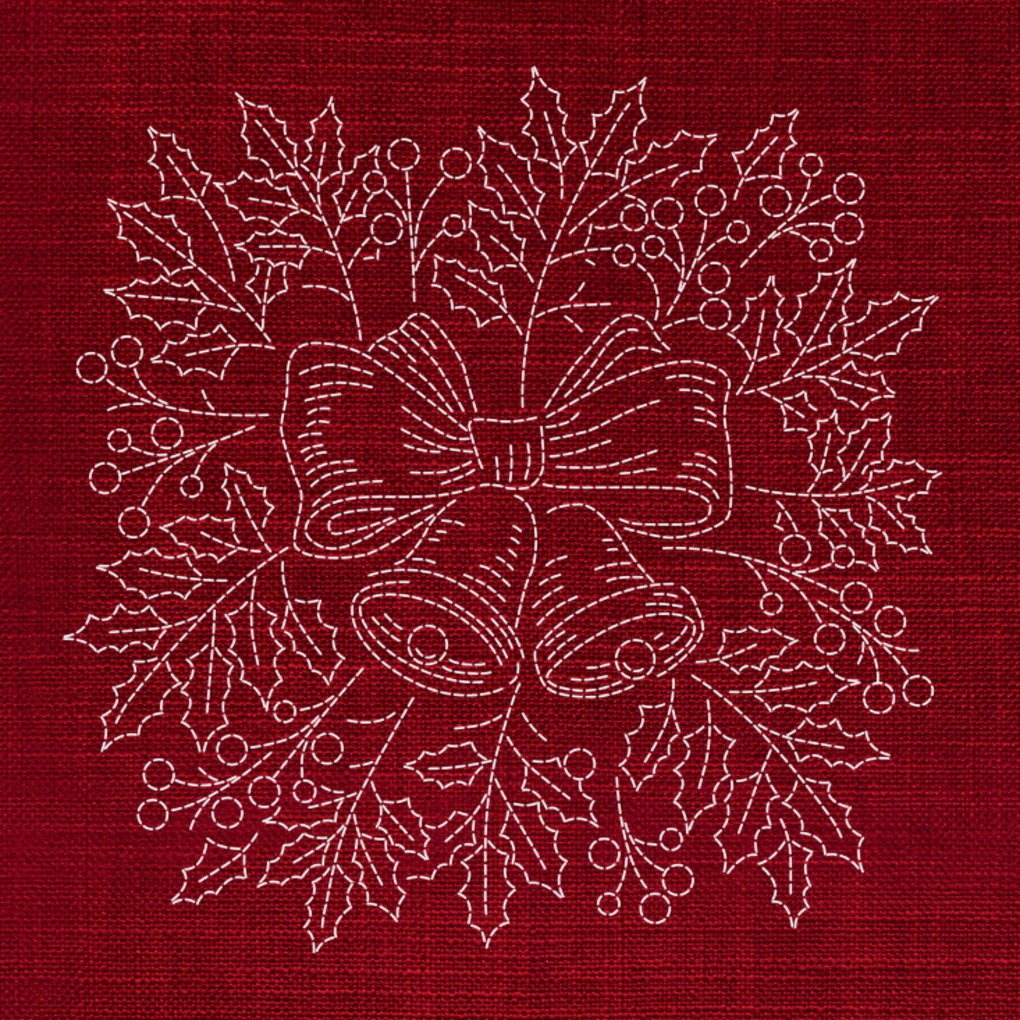 Christmas Bells Pre-Printed Sashiko Panel Cherry Red