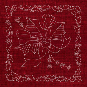 Christmas Holly & Bow Pre-Printed Sashiko Panel Cherry Red