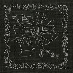 Christmas Holly & Bow Pre-Printed Sashiko Panel Forest Green