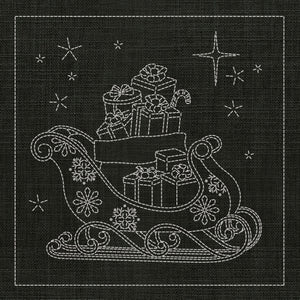 Christmas Sleigh Pre-Printed Sashiko Panel Forest Green