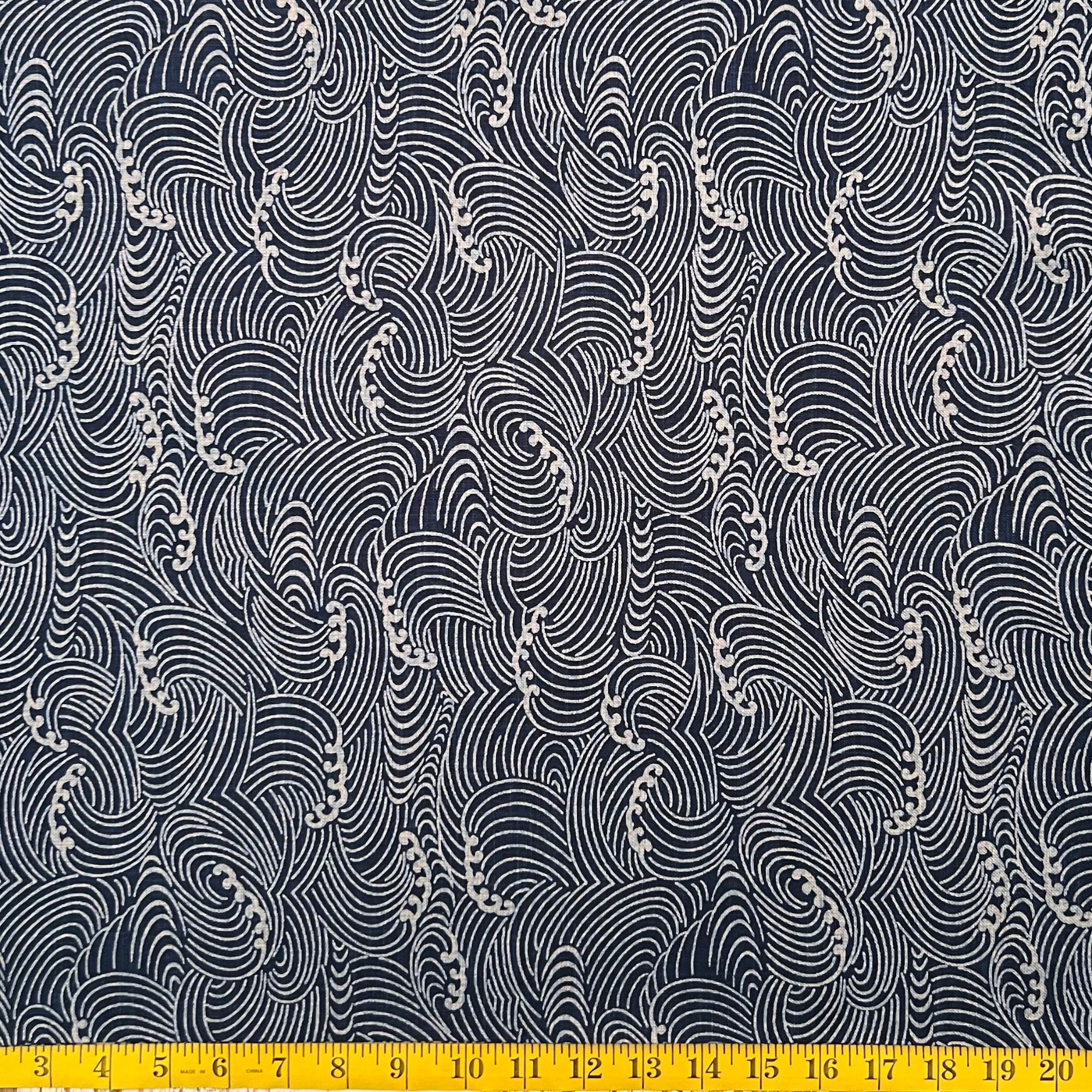 Indigo & Cream Wave Fabric - 1M Pre-Cut