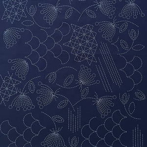 Shell Pre-Printed Sashiko Panel Indigo