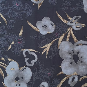 Stamped Florals Indigo - Dobby Weave Fabric - $36 Per Metre