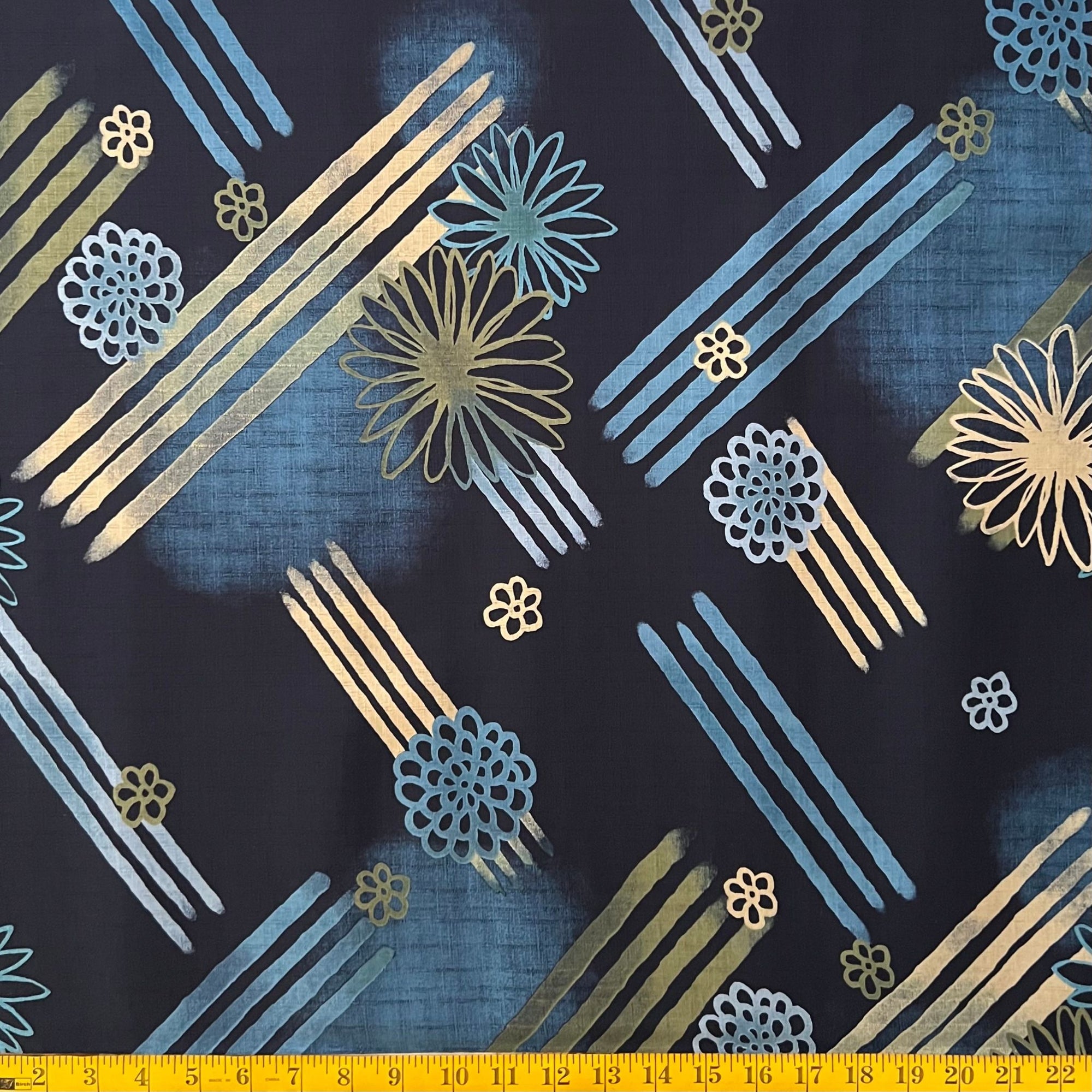 Floral Lines Indigo - Dobby Weave Fabric - $36 Per Metre