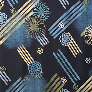 Floral Lines Indigo - Dobby Weave Fabric - $36 Per Metre