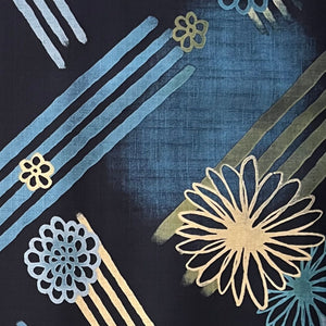 Floral Lines Indigo - Dobby Weave Fabric - $36 Per Metre