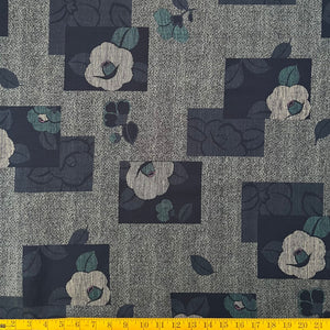 Blocked Blossoms Indigo - Dobby Weave Fabric - $36 Per Metre