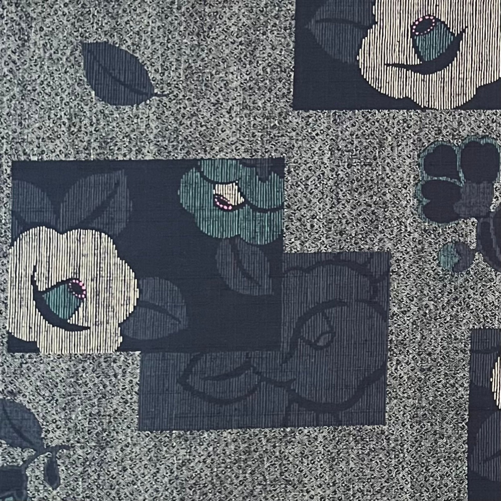 Blocked Blossoms Indigo - Dobby Weave Fabric - $36 Per Metre