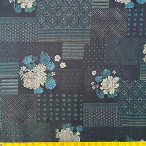 Geometric Florals Indigo - Dobby Weave Fabric - $36 Per Metre