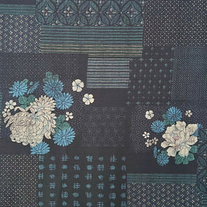 Geometric Florals Indigo - Dobby Weave Fabric - $36 Per Metre