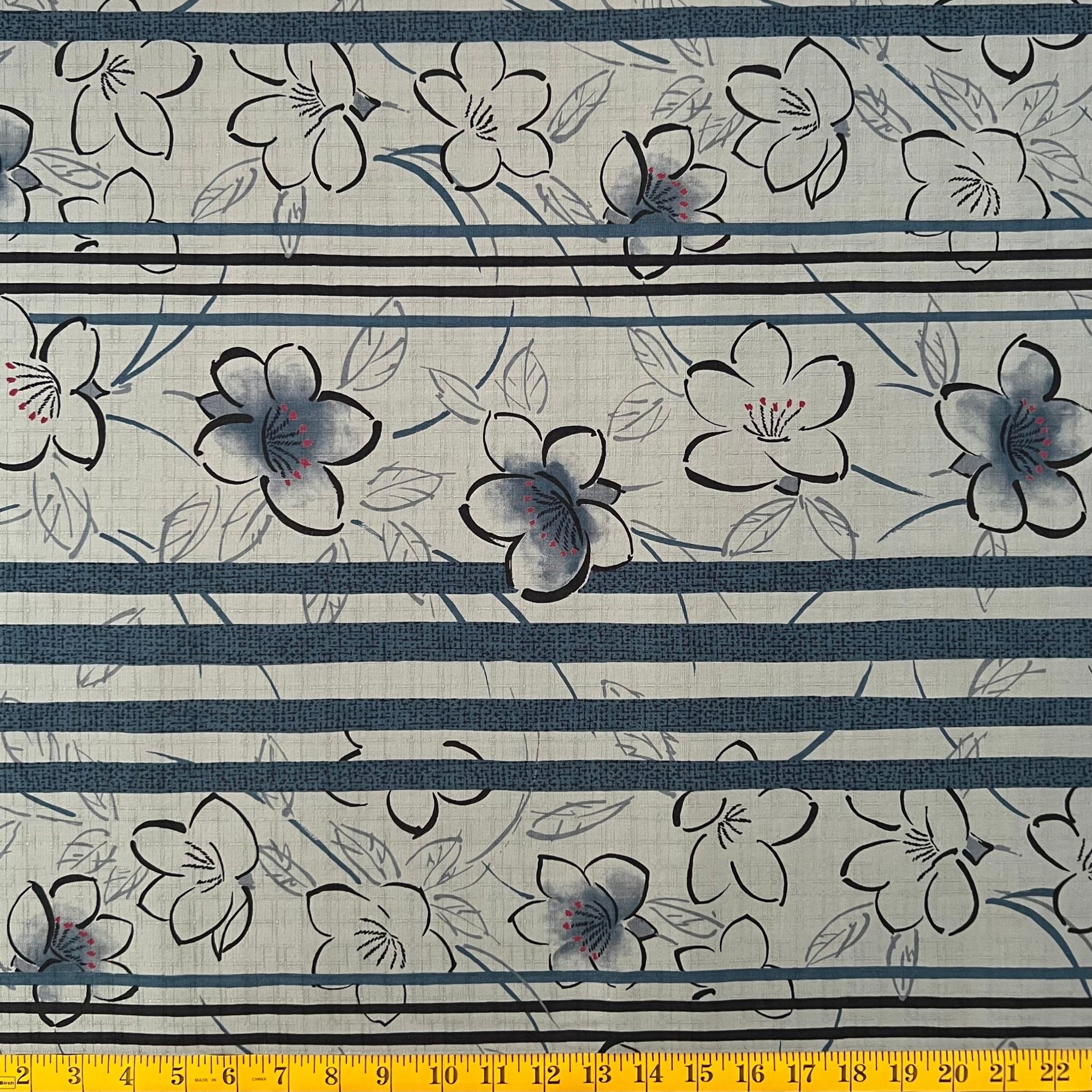 Blue Blossoms - Dobby Weave Fabric - $32 Per Metre