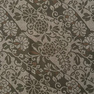 Khaki Floral Fern - Dobby Weave Fabric - $36 Per Metre