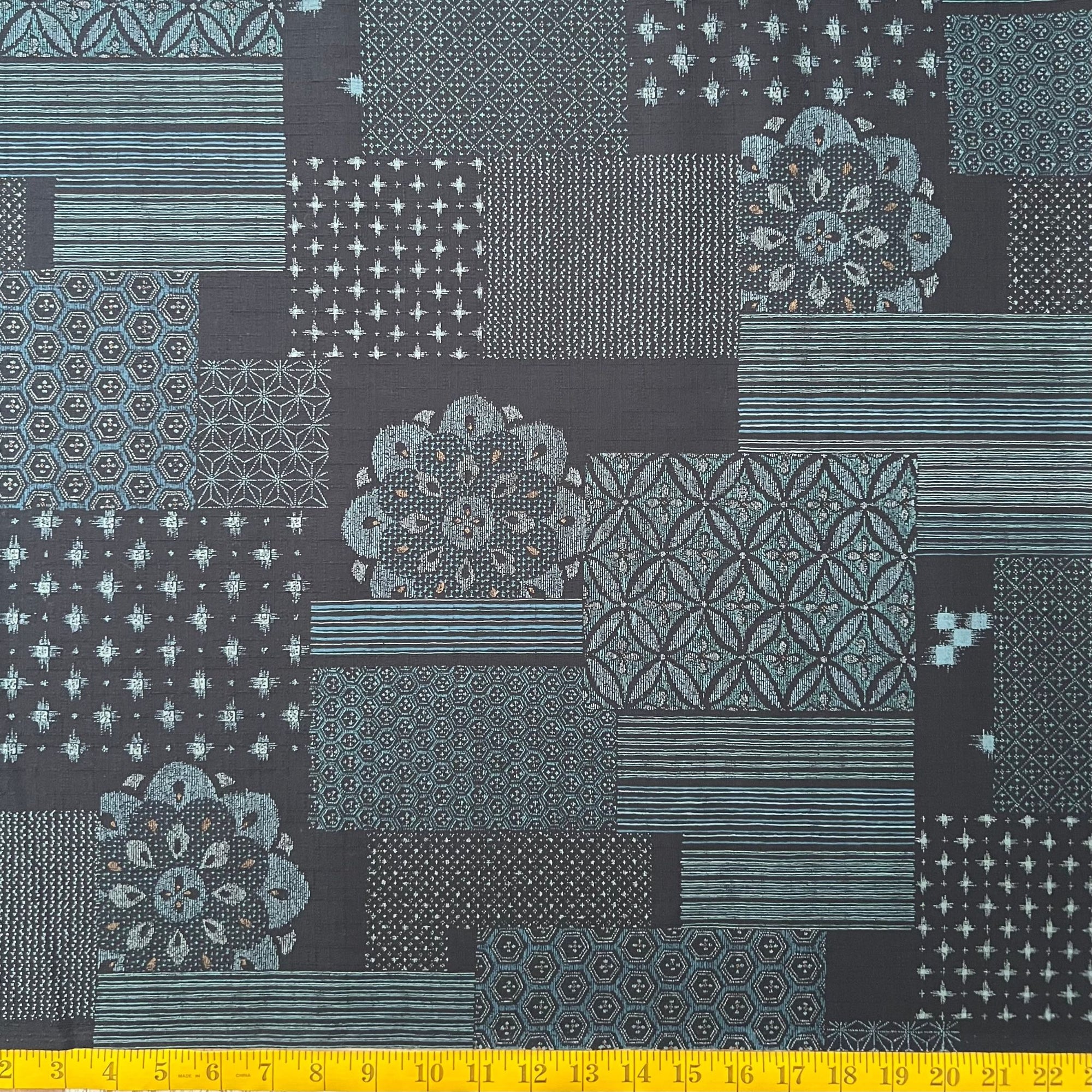 Scattered Blocks Blue - Dobby Weave Fabric - $32 Per Metre