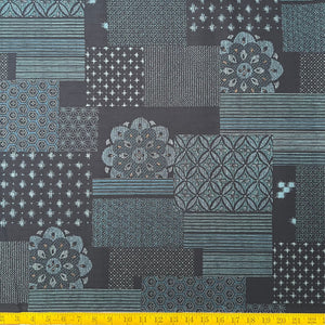 Scattered Blocks Blue - Dobby Weave Fabric - $32 Per Metre