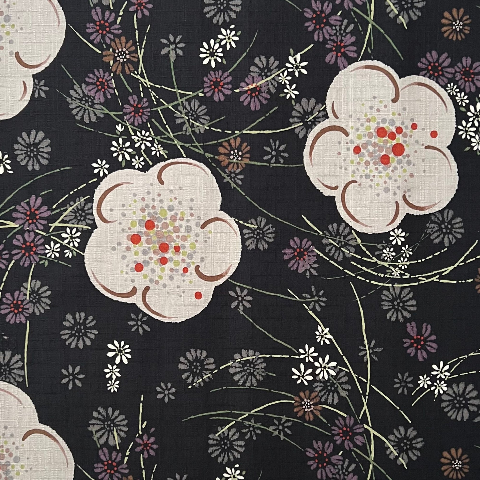 Abstract Florals Black - Dobby Weave Fabric - $36 Per Metre