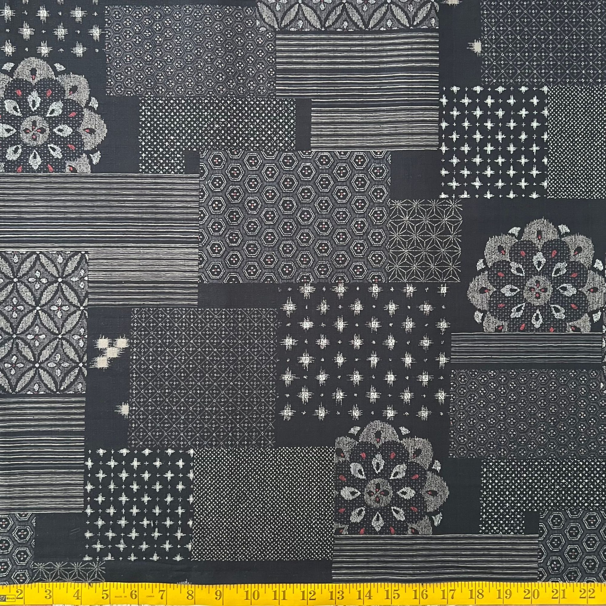 Scattered Blocks Black- Dobby Weave Fabric - $32 Per Metre