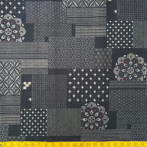 Scattered Blocks Black- Dobby Weave Fabric - $32 Per Metre