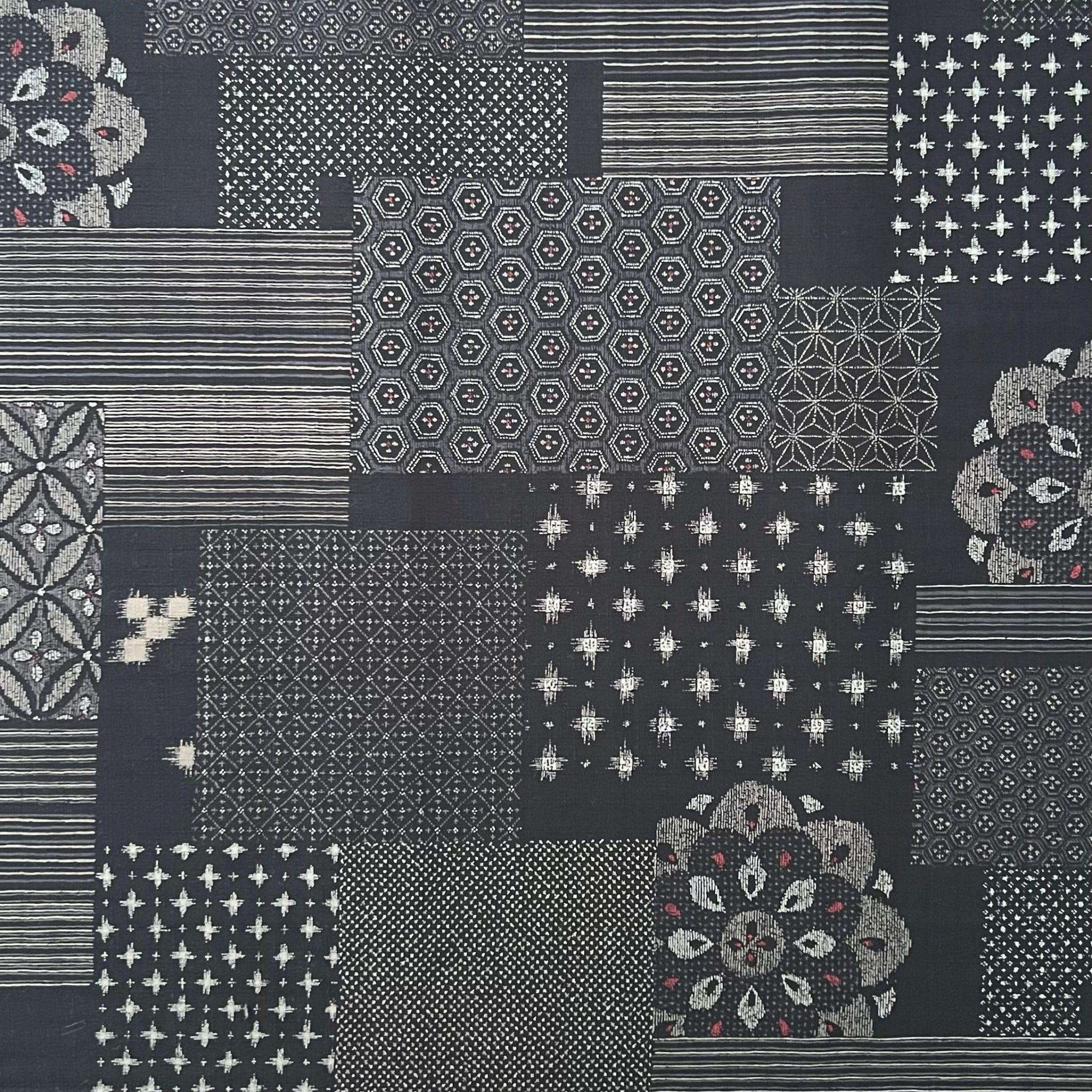 Scattered Blocks Black- Dobby Weave Fabric - $32 Per Metre