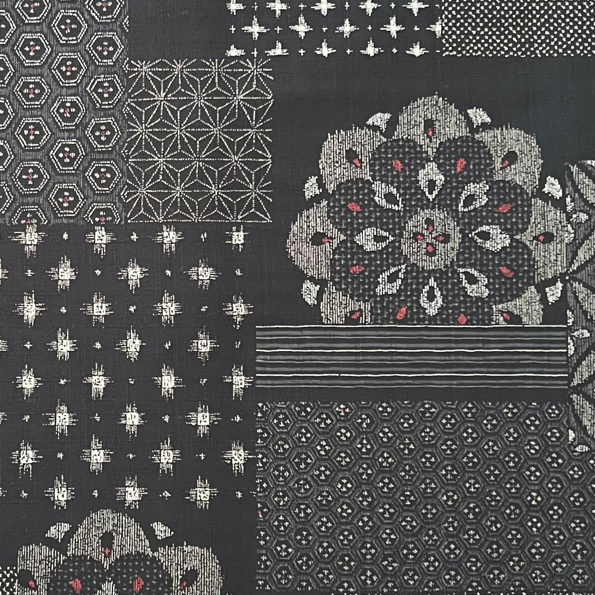 Scattered Blocks Black- Dobby Weave Fabric - $32 Per Metre