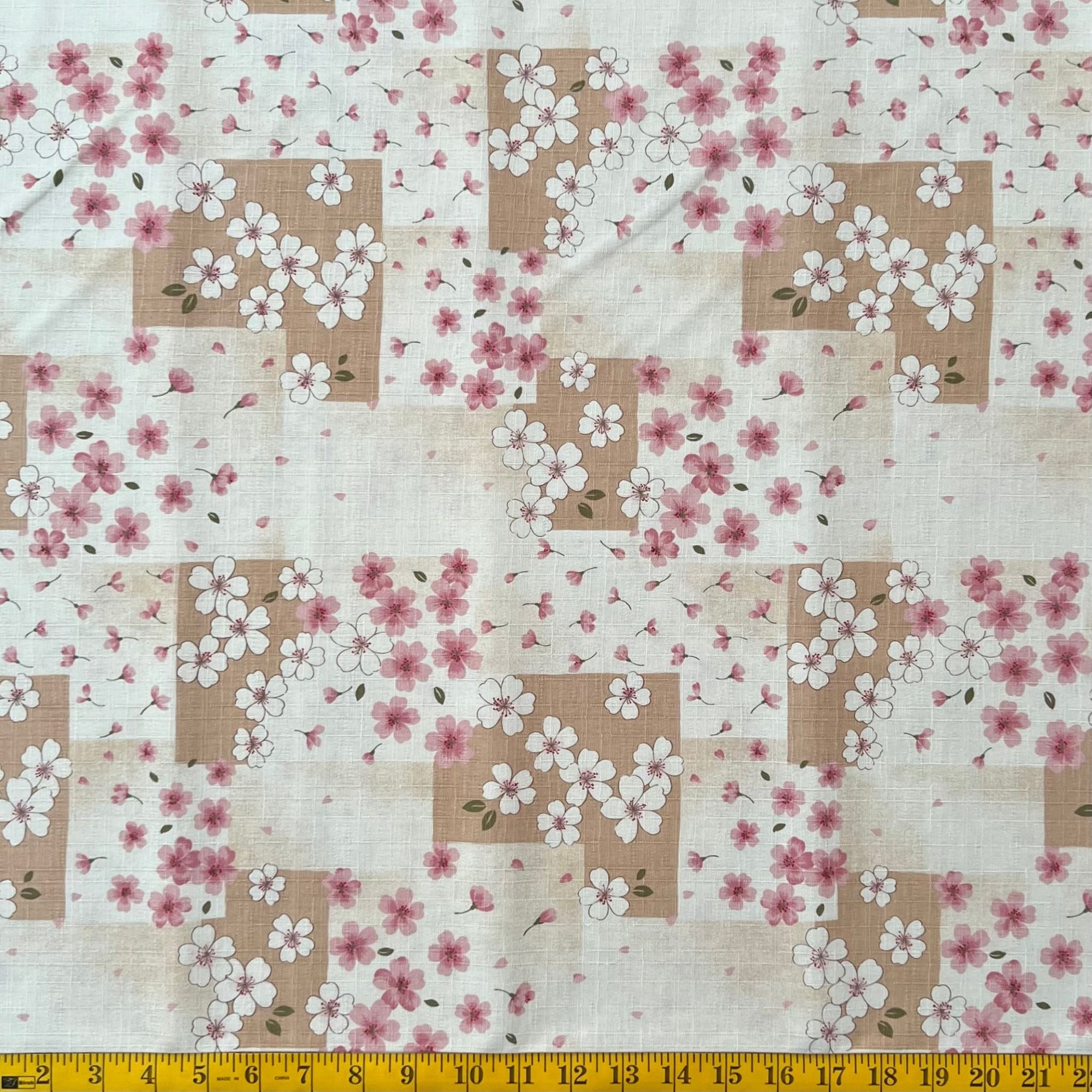 Framed Cherry Blossom - Dobby Weave Fabric - $42 Per Metre