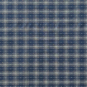 Blue with Orange Stitch Plaid - Yarn-Dyed Fabric - $37 Per Metre