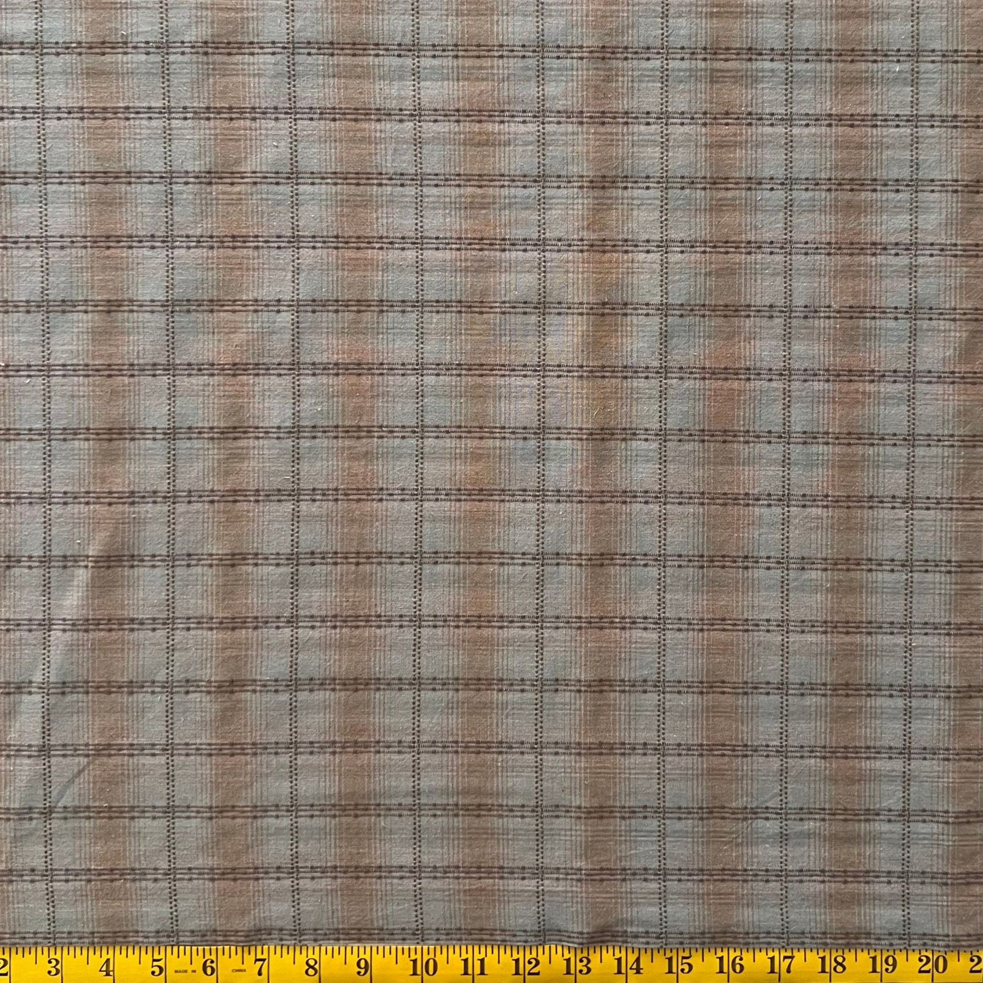 Brown & Grey Rectangle Check - Yarn-Dyed Fabric - $32 Per Metre