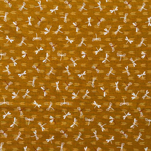 Mustard Dragonfly Frenzy - Cotton Print Fabric - $30 Per Metre