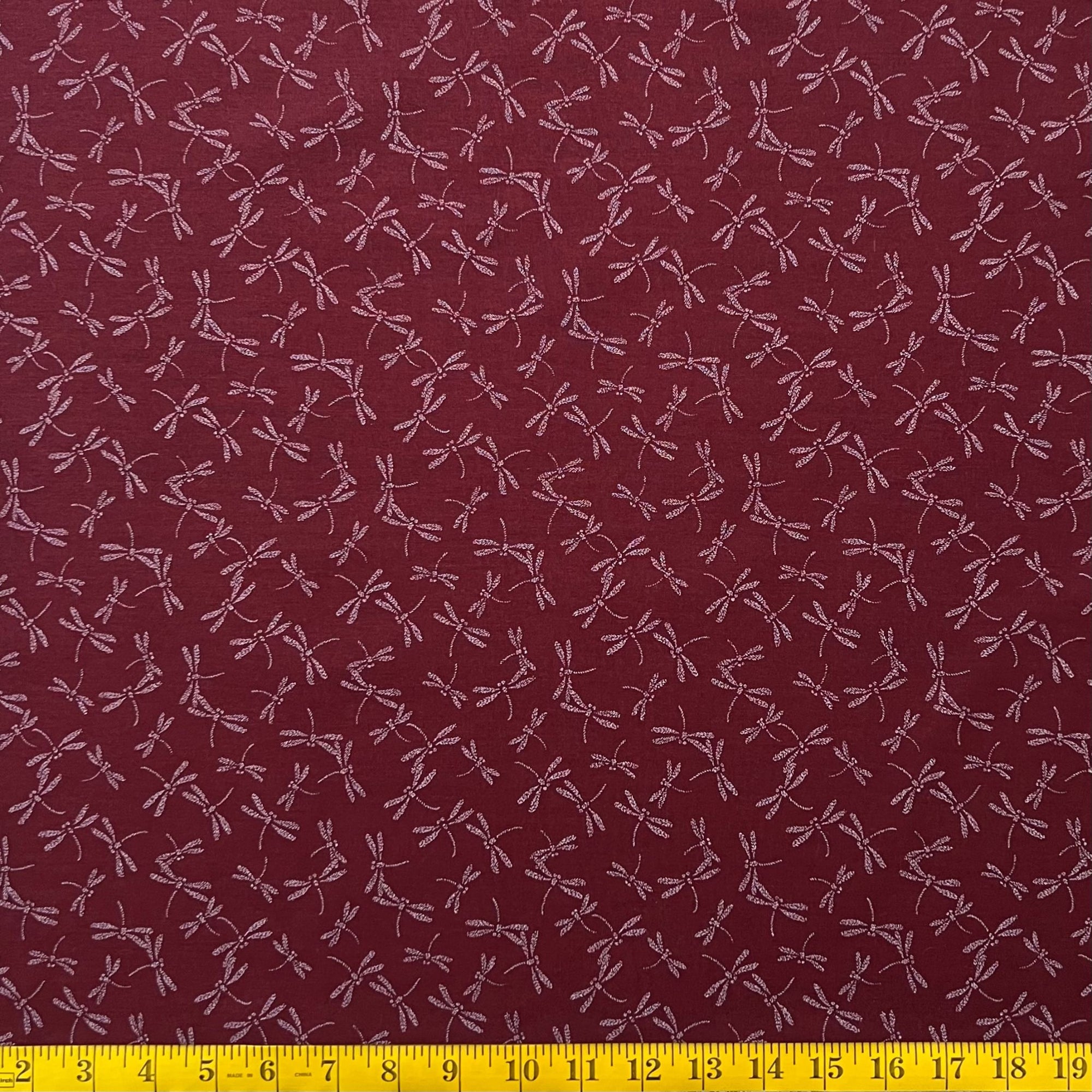 Deep Red Fluttering Dragonflies - Cotton Print Fabric - $45 Per Metre