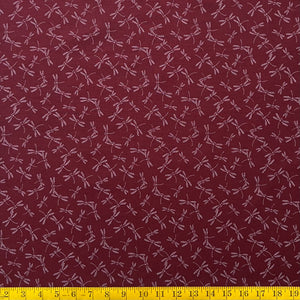 Deep Red Fluttering Dragonflies - Cotton Print Fabric - $45 Per Metre