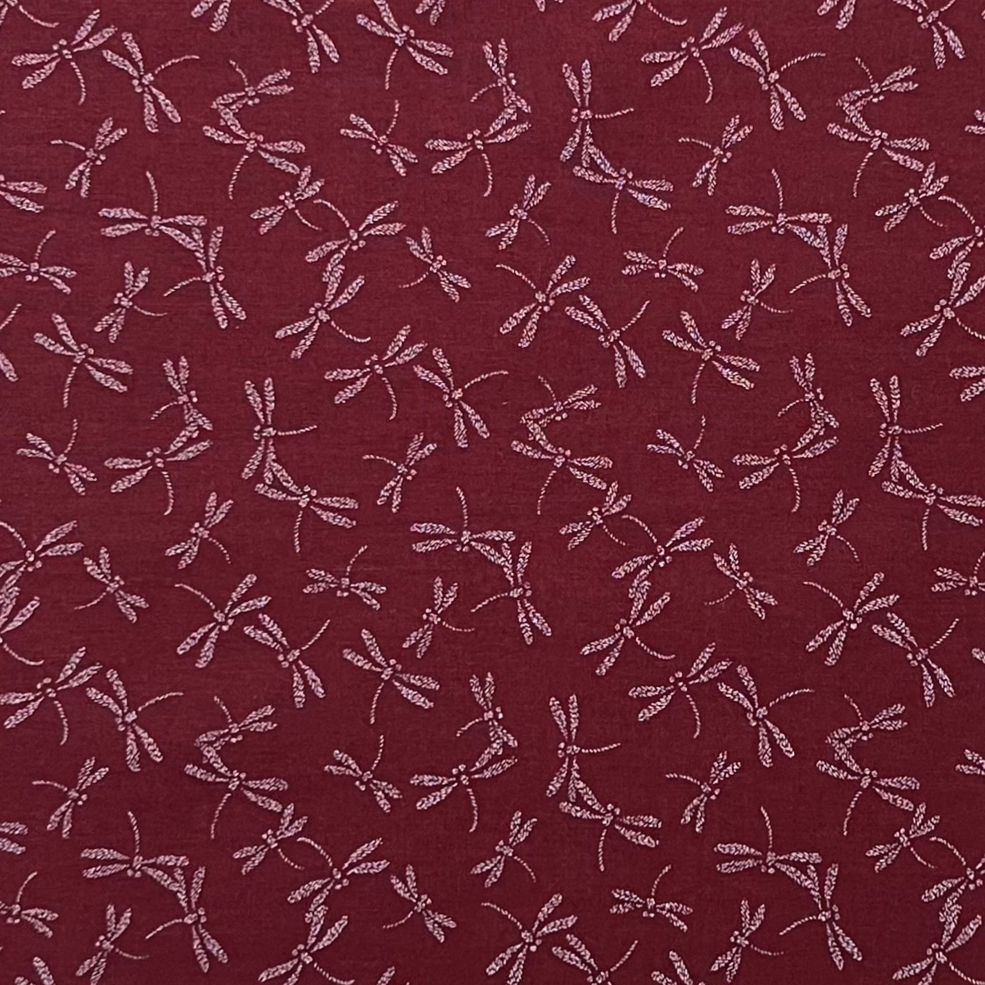 Deep Red Fluttering Dragonflies - Cotton Print Fabric - $45 Per Metre