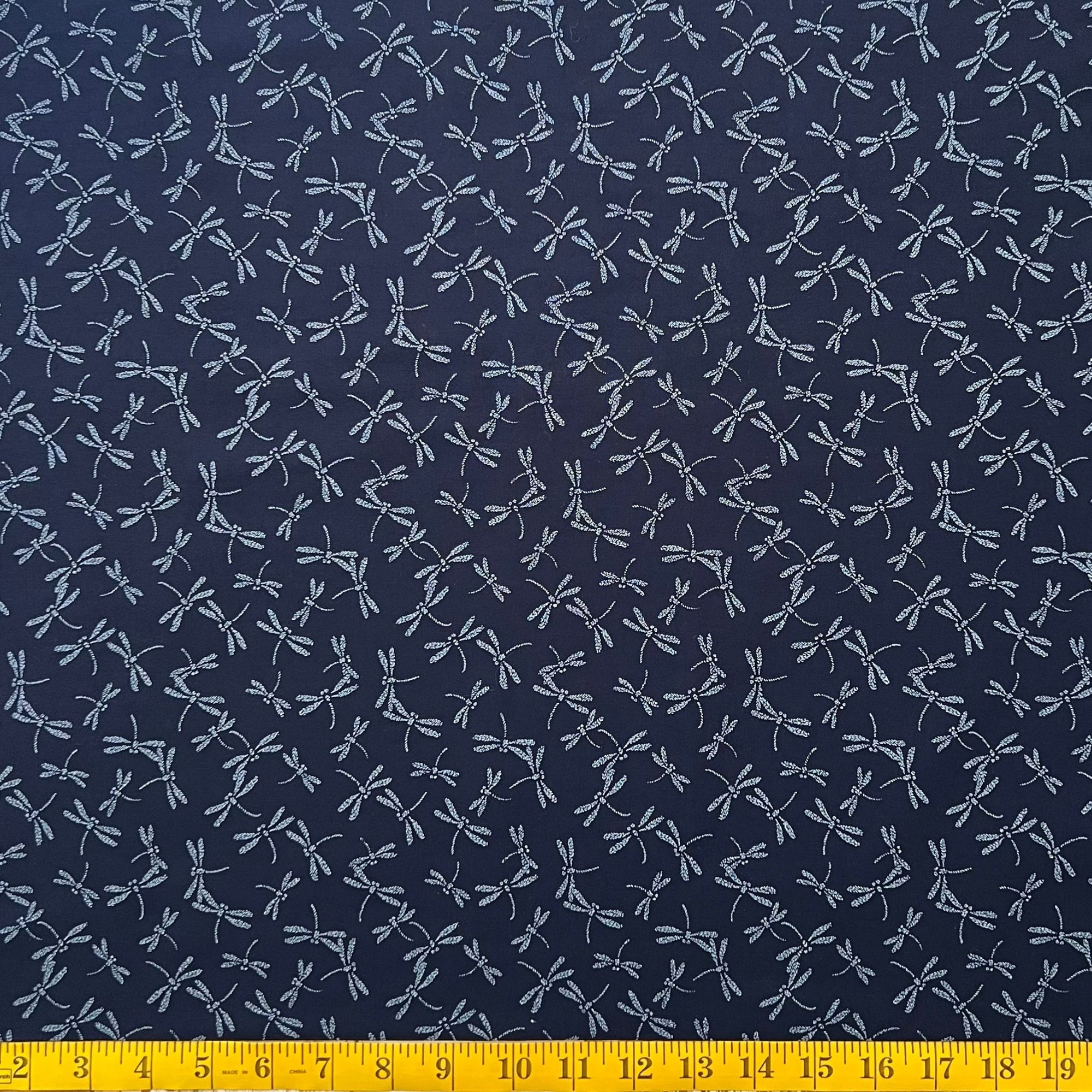 Indigo Fluttering Dragonflies - Cotton Print Fabric - $45 Per Metre